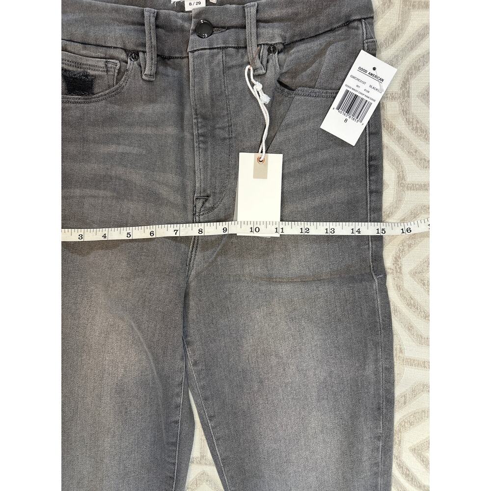 Good American Good Waist Crop Jeans Gray Raw Hem Size 8/29 NWT High Rise Stretch - Picture 4 of 8